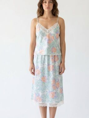 Vintage 90s Floral Slip Dress Set | Lace Trim Lingerie Y2K Cottagecore Coquette‎